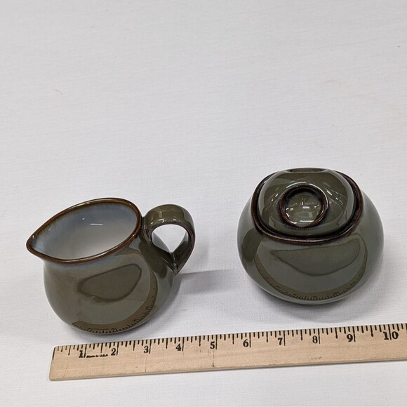 Vintage Sango Avocado Green Ceramic Coffee Sugar and Cream Dish Set - Picture 2 of 8